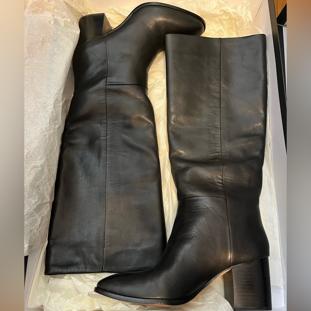 EUC J. Crew Leather Knee High Sadie Boots Black 9.5